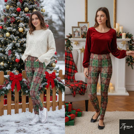 Legging Xadrez Tartan Natal Vermelho Verde Tradicional