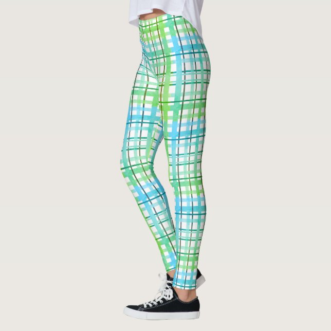 Legging Xadrez Verde Neon Azul (Esquerda)