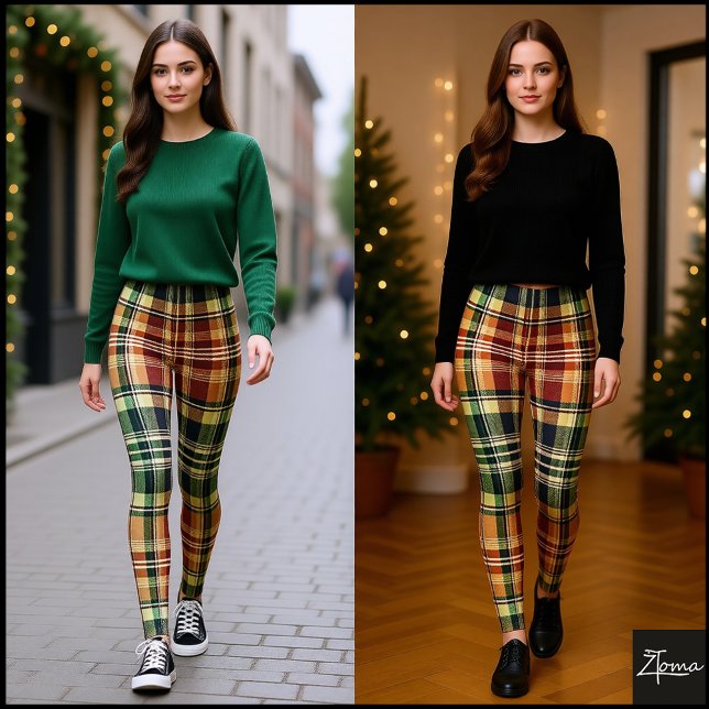 Legging Xadrez Verde Terroso Escuro Vintage Bege (Criador carregado)