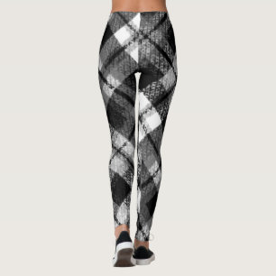 Legging Xadrez Verificação de Tartan Black White Farmhouse
