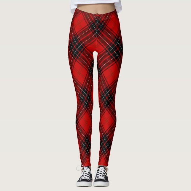 Legging Xadrez vermelha de tartan (Frente)