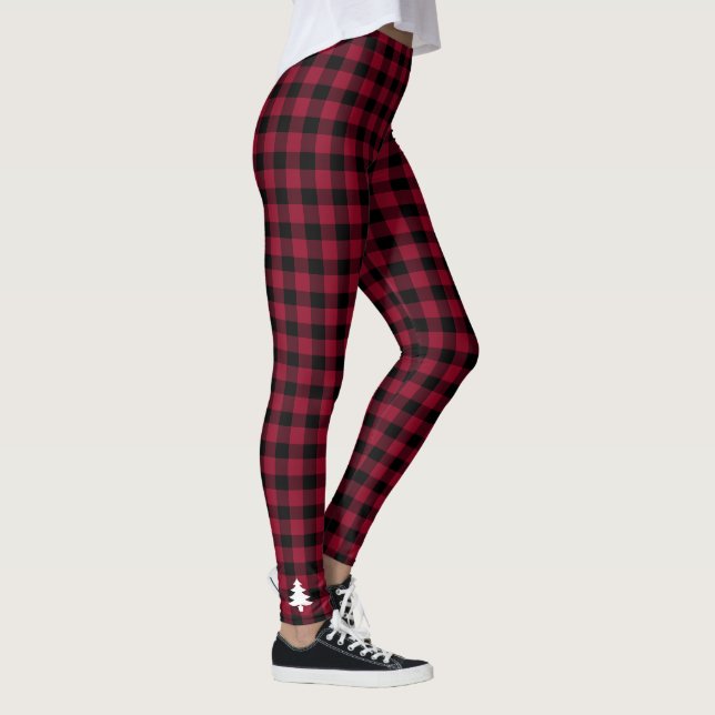 Legging Xadrez Vermelho de Árvore de Natal Feriado (Direita)