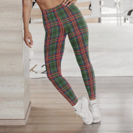 Legging Xadrez Vermelho Padrão de Verificação Verde Tartan