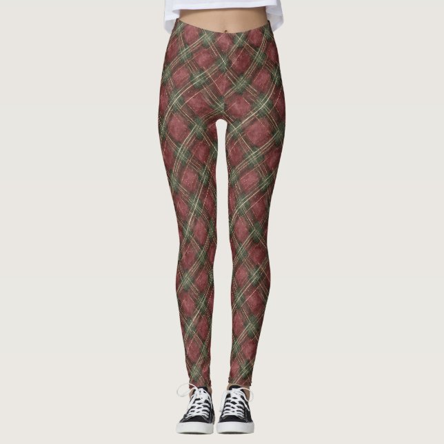 Legging Xadrez Vermelho Verde Borgonha (Frente)