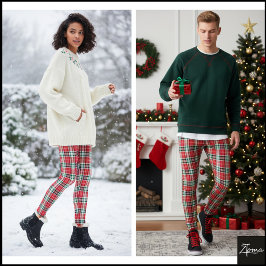 Legging Xadrez Vermelho Verde Natal Tecido Apertado