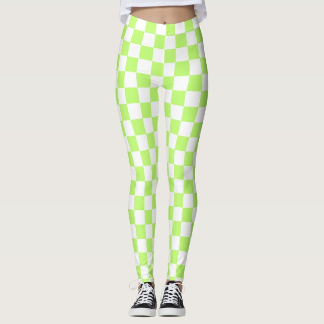 Legging Xadrez visual clássico em verde-limão (Frente)