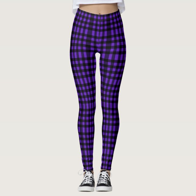 Legging Xadrezes de Buffalo Roxo Pernas de Mulheres (Frente)