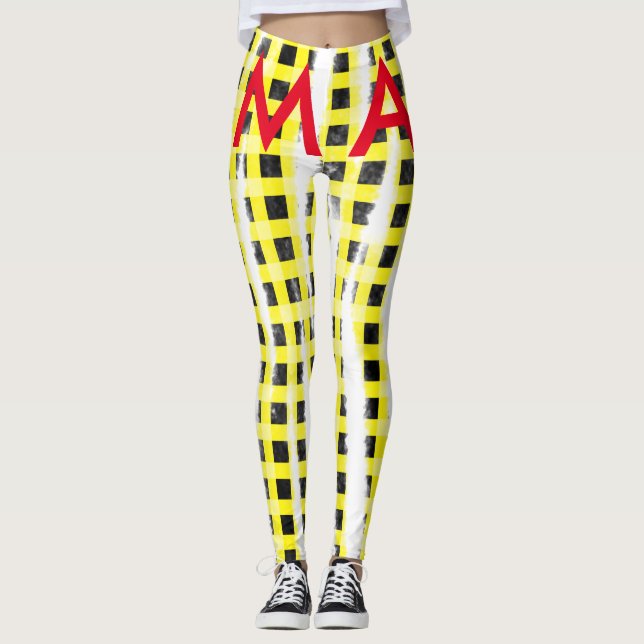 Legging Yellow Black checkboard add name monograma name le (Frente)