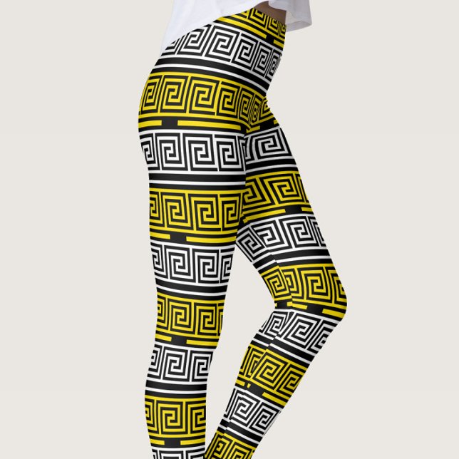 Legging Yellow White Black Greek Key Fret Pattern Design  (Criador carregado)