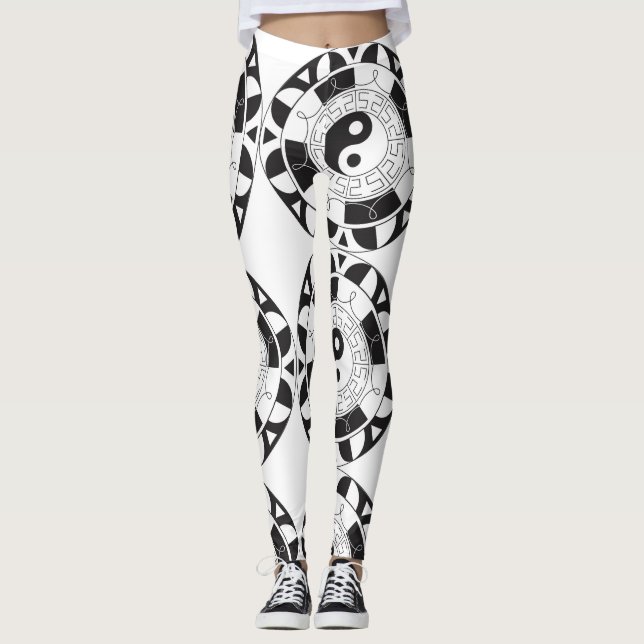 Legging Ying Yang Mandala, preto e branco (Frente)
