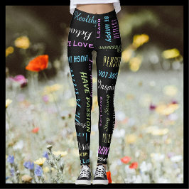 Legging Yoga Preto e Pastel Motivacional Inspiracional