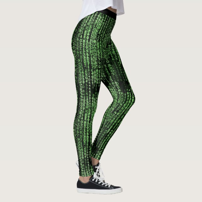 Legging Yoga Verde de Código de Matriz de Dados de Computa (Direita)