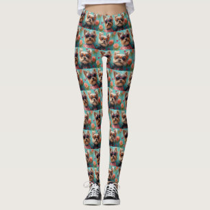 Legging Yorkshire Terrier com Rosas do Coração Dia dos Nam