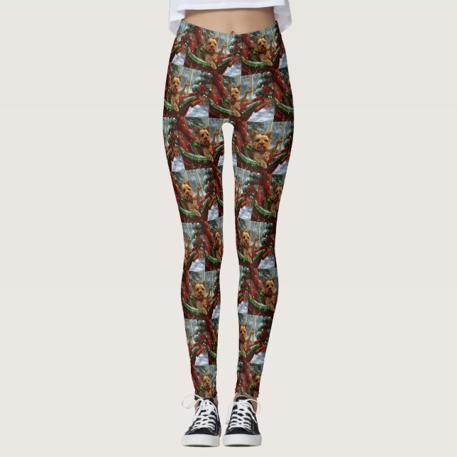 Legging Yorkshire Terrier Dog Natal Festivo (Frente)