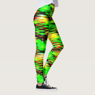 Legging Zag verde e vermelha geradora de abstratos