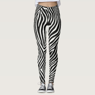 Legging Zebra Stripe Leggings: Impressão selvagem preto e 