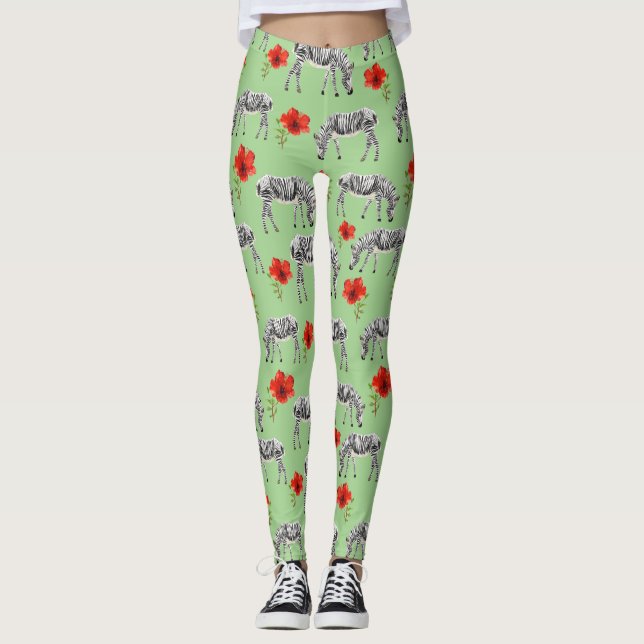 Legging Zebras Entre Flores de Hibiscus (Frente)