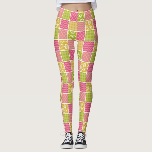 Legging Zigzag, Chevron, Bolinhas, Gingham, Patchwork (Frente)