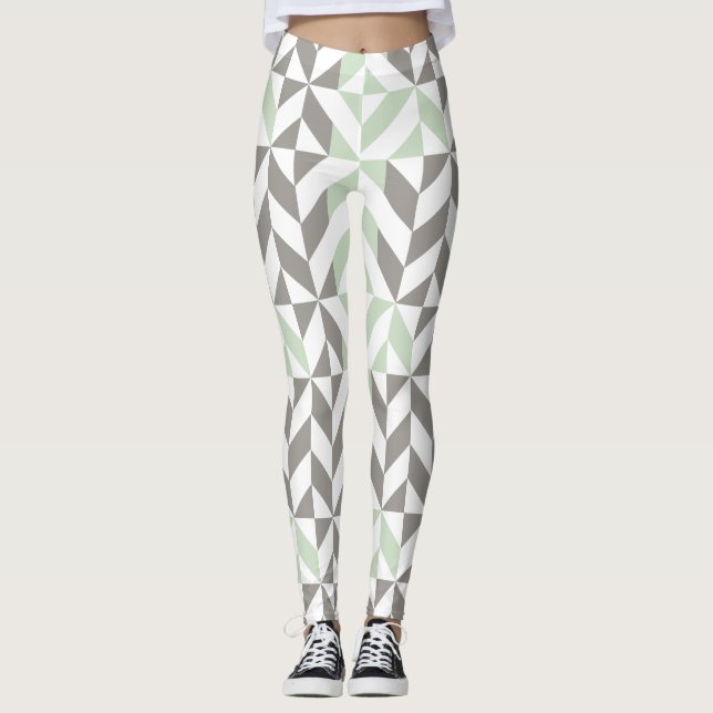 Legging ZigZag Geométrico de Sage Green e Silver (Frente)