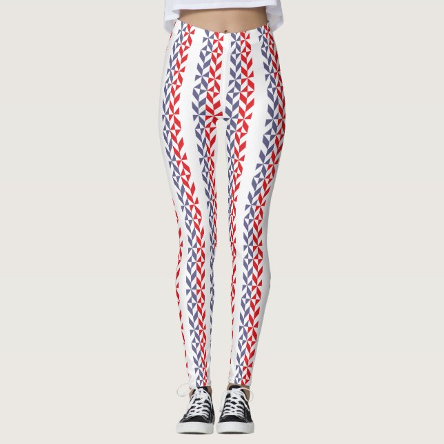 Legging ZigZag Geométrico Vermelho Branco e Azul (Frente)