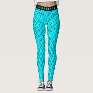 Legging Zigzag Neon Turquoise Geométrico Esportes e Yoga N
