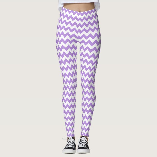 Legging Zigzag Roxo, Chevron Roxo, Padrão Geométrico (Frente)
