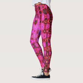 Legging Zigzags Atômicos Frios Abstratos Rosa e Preto no E
