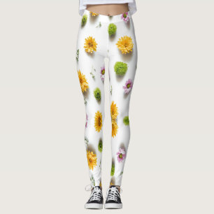 Legging Zinnia amarela-clara e rosa sobre fundo branco