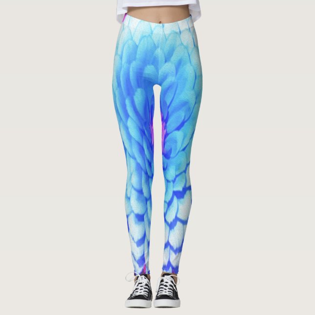 Legging Zinnia Azul bonito no Jardim de Verão Roxo (Frente)