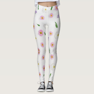 Legging Zinnia e flor tropical em fundo branco