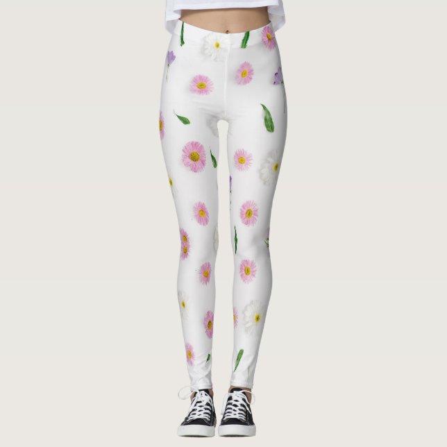 Legging Zinnia e flor tropical em fundo branco (Frente)
