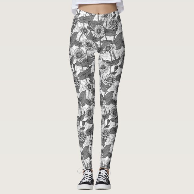 Legging Zinnias, monocônimo de branco (Frente)