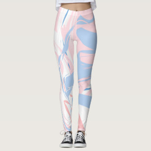 Leggings Abstratas Redemoinho Rosa Branco Azul