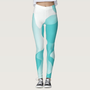 Leggings Abstrato de arte azul-aqua e branca