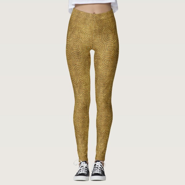 Leggings Abstrato Dourado e Anéis Concêntricos de  (Frente)