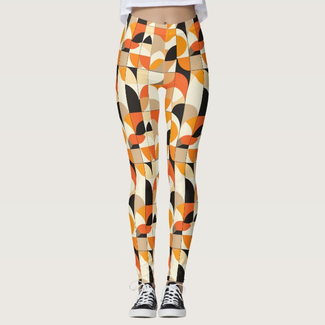 Leggings Abstrato geométricas de tons laranja (Frente)