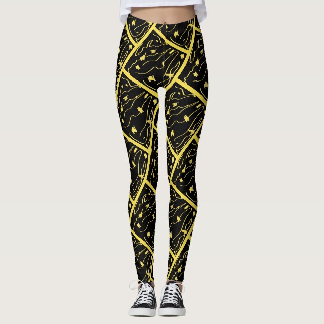 Leggings Abstrato Impressão do Universo Amarelo In (Frente)