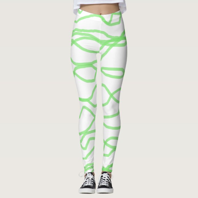 Leggings Abstratos brancas e Verdes limões (Frente)