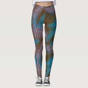 Leggings Adoráveis de Folhas Roxas e Azuis