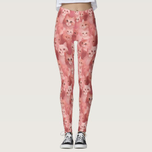 Leggings Adoráveis Rosa Bege com Gato