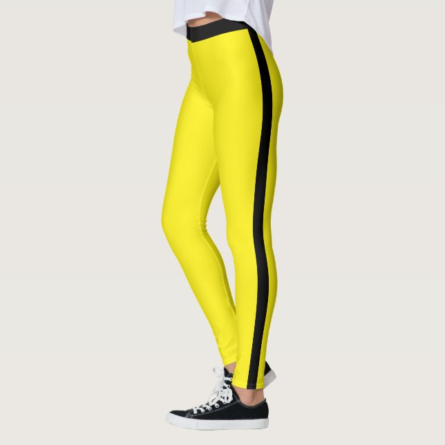 Leggings Amarelas com Faixa Lateral Preta ou Escol (Esquerda)