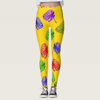 Leggings Amarelas de Folhas Tropicais