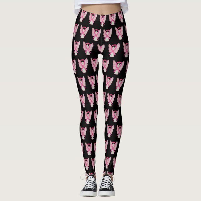 Leggings Anjo com Fita de Conscientização Rosa Cân (Frente)