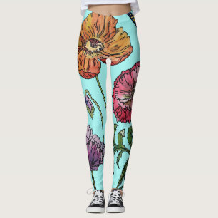Leggings Aqua Poppy Floral