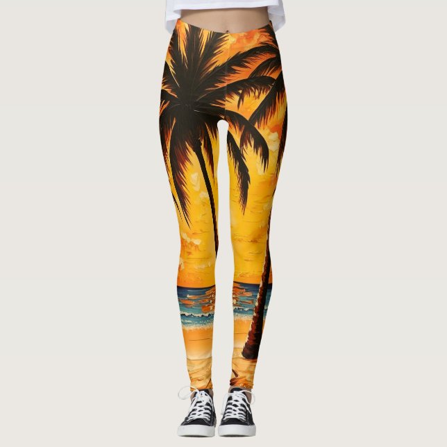 Leggings Ativas Paraíso Tropical Amarelo Marrom (Frente)