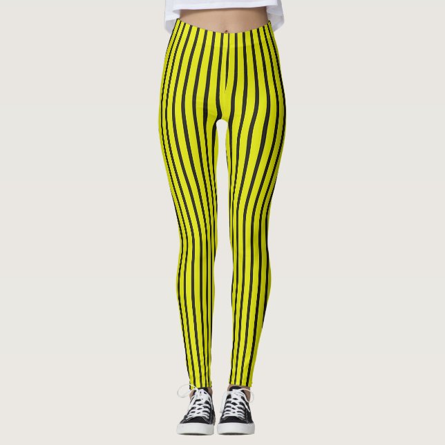 🟨 Leggings Ativos com Faixa Vertical Amarela 🟨 (Frente)