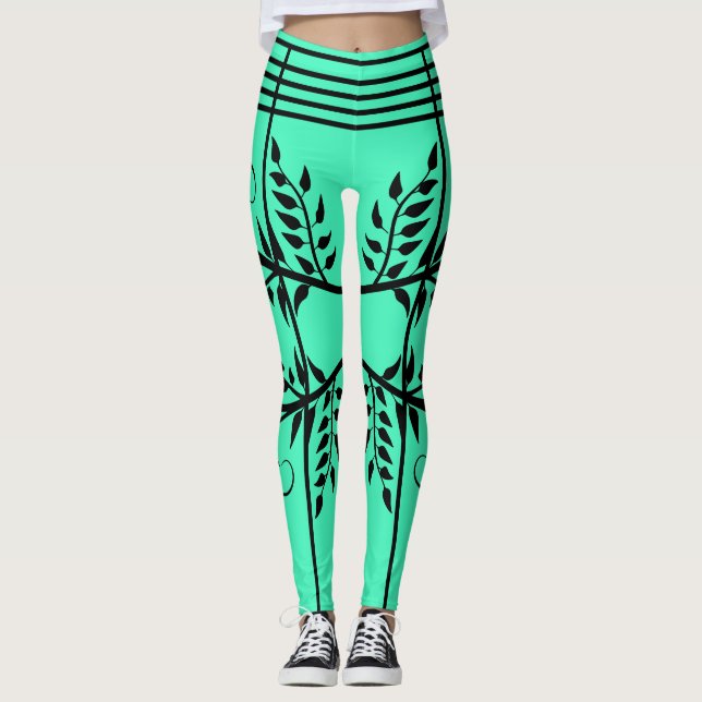 Leggings atléticas futurísticas verdes e riscadas  (Frente)