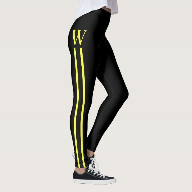 Leggings Atléticos com Listras Laterais Preto e Am (Direita)