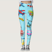 Leggings Azuis com Padrão de Avião de Desenho Anim