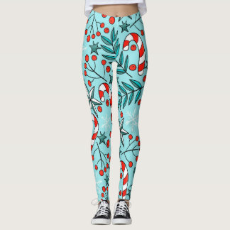 leggings azuis de padrão de natal fofo